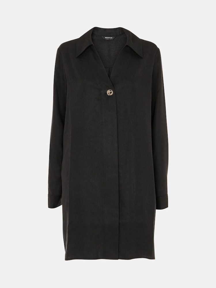 Whistles Black Collared Button Short Dress - Image 5 of 5