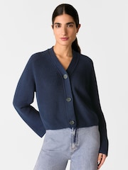 Whistles Blue Nala 100% Cotton Cardigan - Image 1 of 5