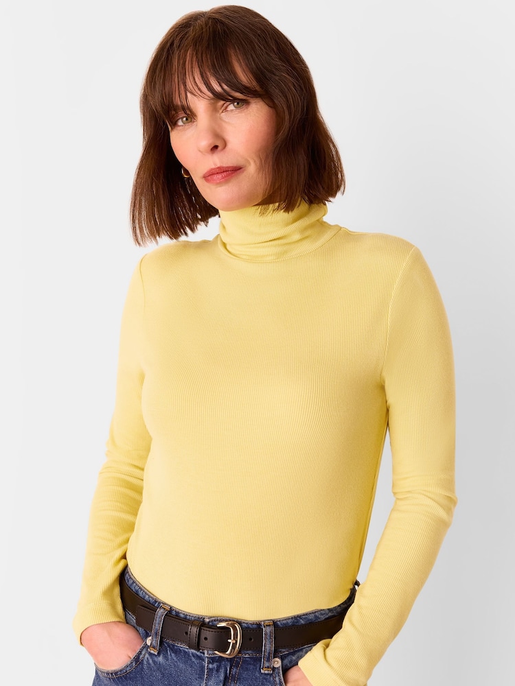 Whistles Yellow Essential Ribbed Polo T-Shirt - Image 1 of 5 Whistles Yellow Essential Ribbed Polo T-Shirt - Image 1 of 5