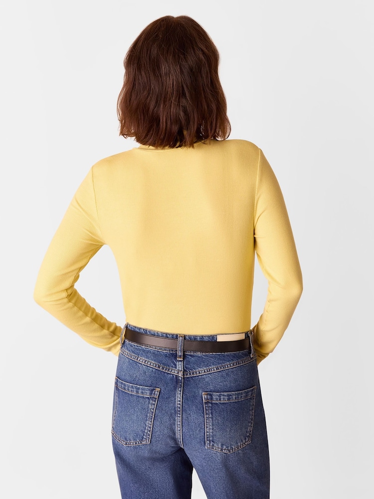 Whistles Yellow Essential Ribbed Polo T-Shirt - Image 2 of 5 Whistles Yellow Essential Ribbed Polo T-Shirt - Image 2 of 5