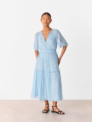 Whistles Blue Petite Bamboo Leaves Gathered Dress - Image 1 of 5