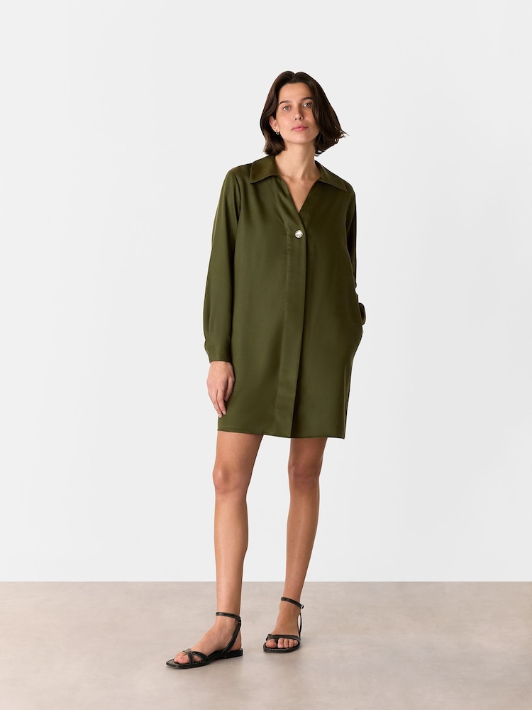 Whistles Green Collared Button Short Dress - Image 1 of 5