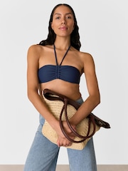 Whistles Blue Mixed Rib Halter Bikini Top - Image 1 of 5