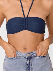 Whistles Blue Mixed Rib Halter Bikini Top - Image 4 of 5