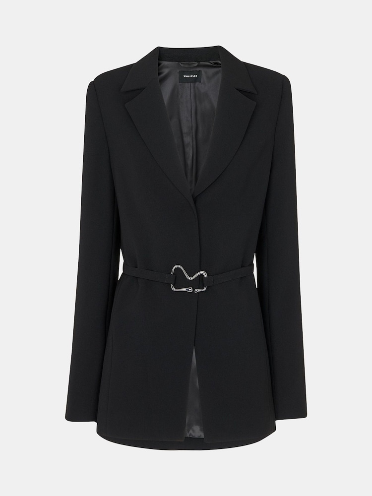 Whistles Black Corinna Belted Crepe Blazer - Image 5 of 5