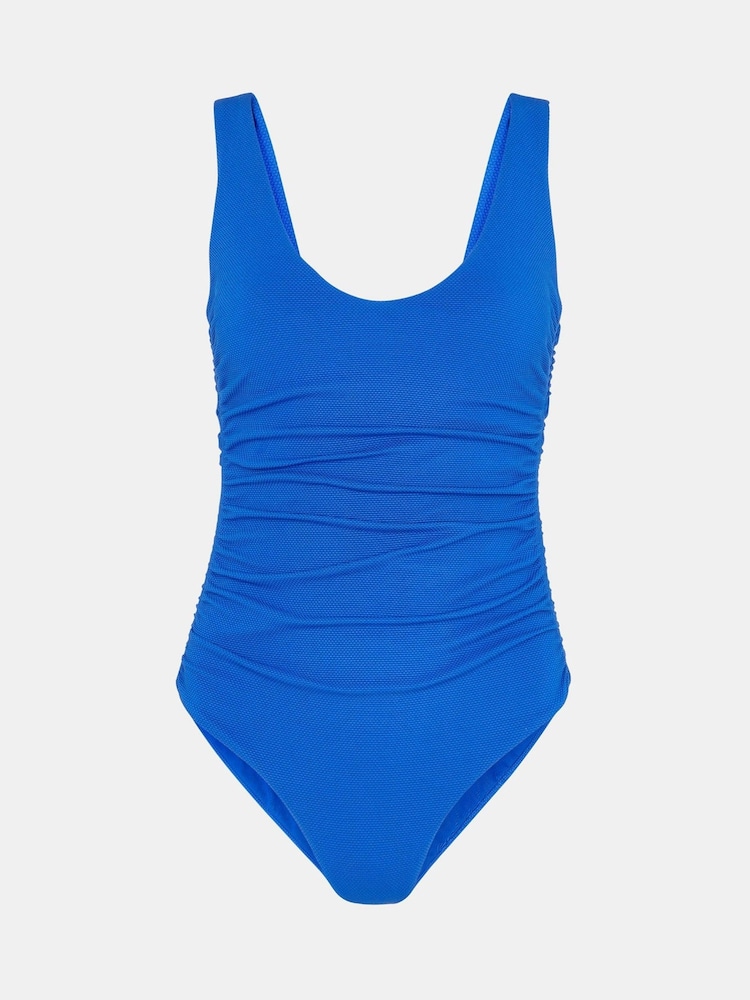 Whistles Blue Textured Side Ruched Swimsuit - Image 5 of 5