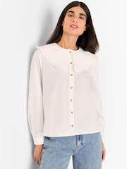 Whistles White 100% Cotton Collar Detail Top - Image 1 of 5