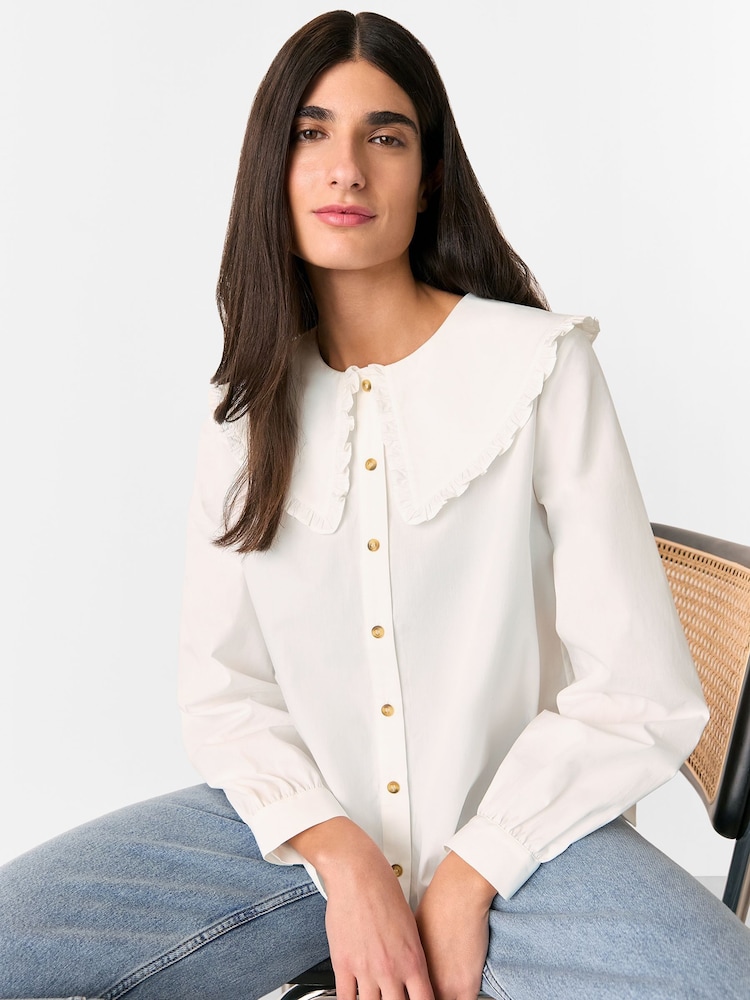 Whistles White 100% Cotton Collar Detail Top - Image 2 of 5