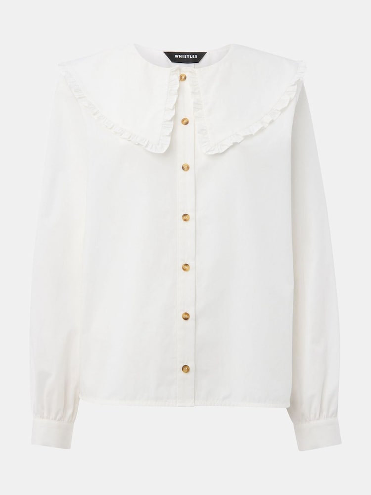 Whistles White 100% Cotton Collar Detail Top - Image 5 of 5