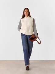 Whistles Cream V-Neck Cable Detail Cream Tank Top - Image 1 of 5