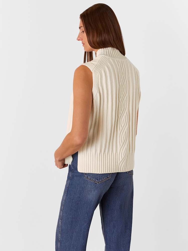 Whistles Cream V-Neck Cable Detail Cream Tank Top - Image 2 of 5