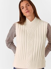 Whistles Cream V-Neck Cable Detail Cream Tank Top - Image 3 of 5