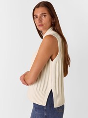 Whistles Cream V-Neck Cable Detail Cream Tank Top - Image 4 of 5