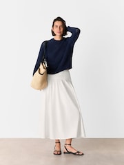 Whistles Blue Pointelle Crew Neck Knit 100% Cotton Jumper - Image 4 of 5
