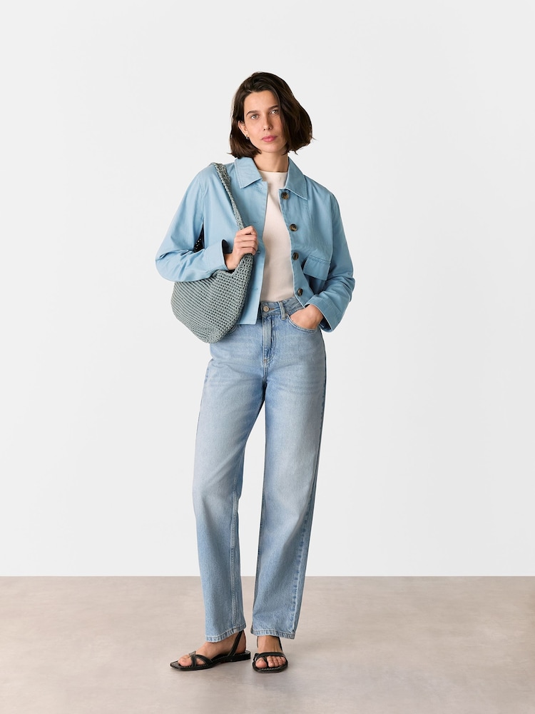 Whistles Blue Marie Casual 100% Cotton Jacket - Image 3 of 5