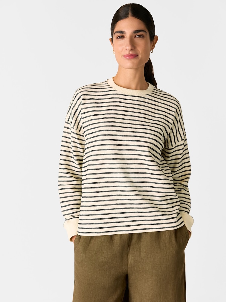 Whistles Black Textured Stripe Jersey Top - Image 1 of 5
