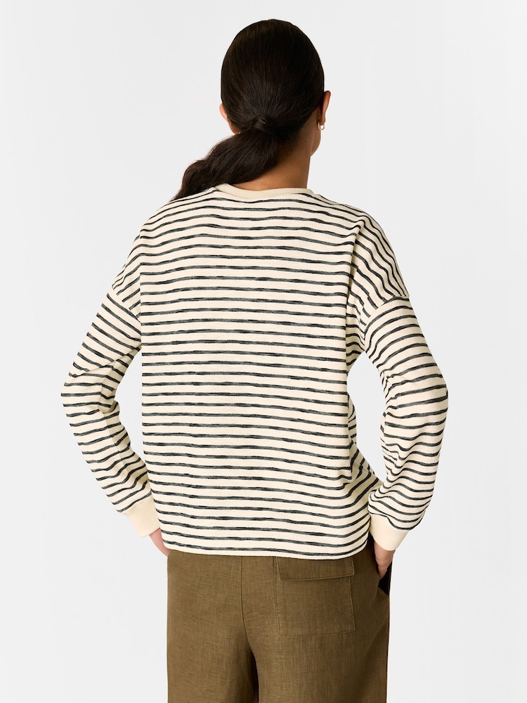 Whistles Black Textured Stripe Jersey Top - Image 2 of 5