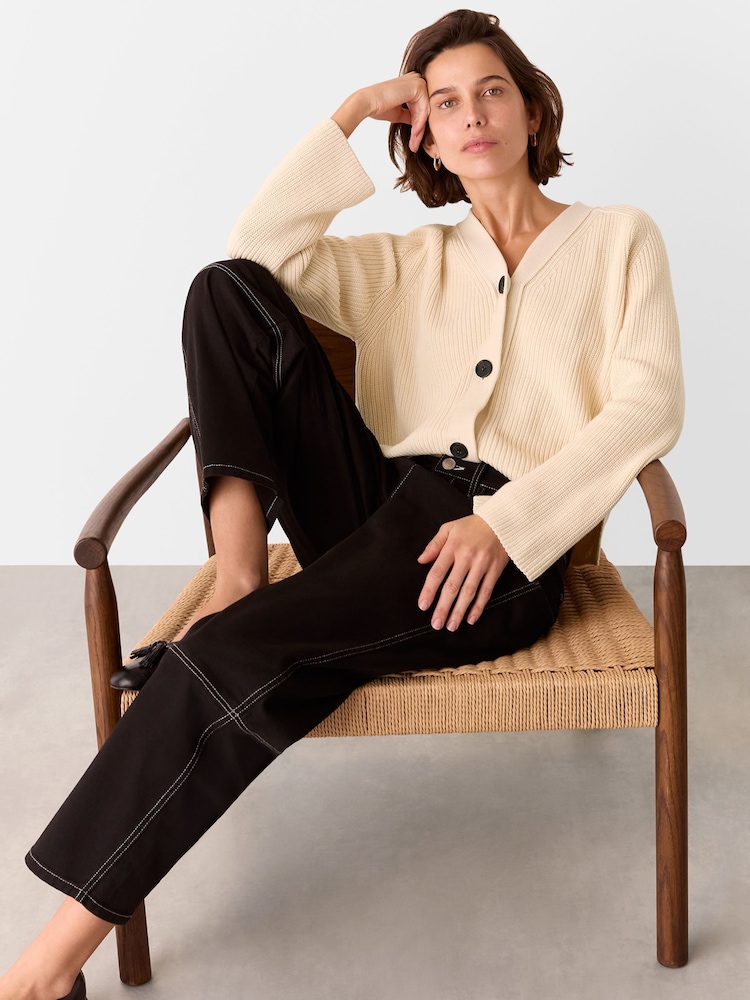 Whistles Cream chrome Petite Petite Nala 100% Cotton Cream Cardigan - Image 1 of 5
