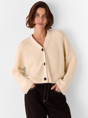 Whistles Cream chrome Petite Petite Nala 100% Cotton Cream Cardigan - Image 4 of 5