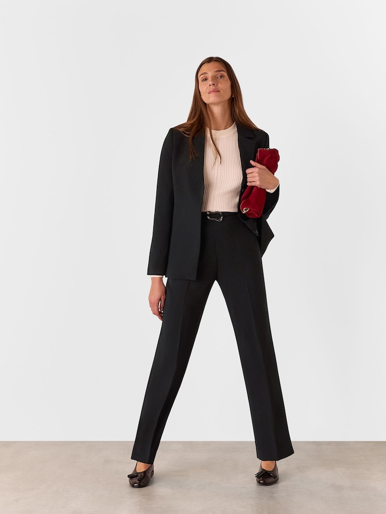 Whistles Black Corinna Belted Crepe Trousers - Image 1 of 5 Whistles Black Corinna Belted Crepe Trousers - Image 1 of 5