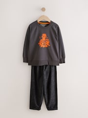 Black/Grey/Orange Slogan Single Woven Pyjamas (3-16yrs) - Image 1 of 4