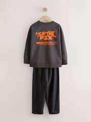 Black/Grey/Orange Slogan Single Woven Pyjamas (3-16yrs) - Image 2 of 4