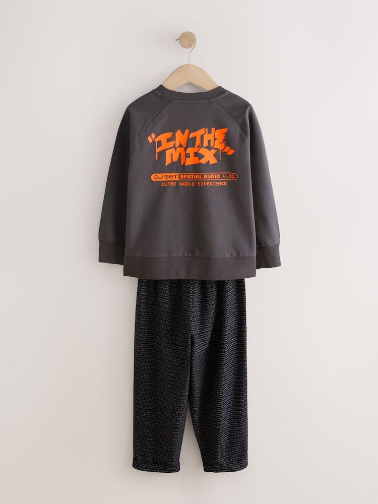 Black/Grey/Orange Slogan Single Woven Pyjamas (3-16yrs) - Image 2 of 4