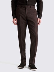 MOSS Brown Tailored Fit Matte Linen Trousers - Image 1 of 3
