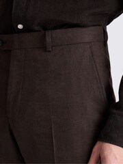 MOSS Brown Tailored Fit Matte Linen Trousers - Image 3 of 3