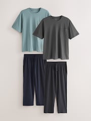 Sage Green/Slate Grey Jersey Open Long Pyjamas Set 2 Pack - Image 1 of 13