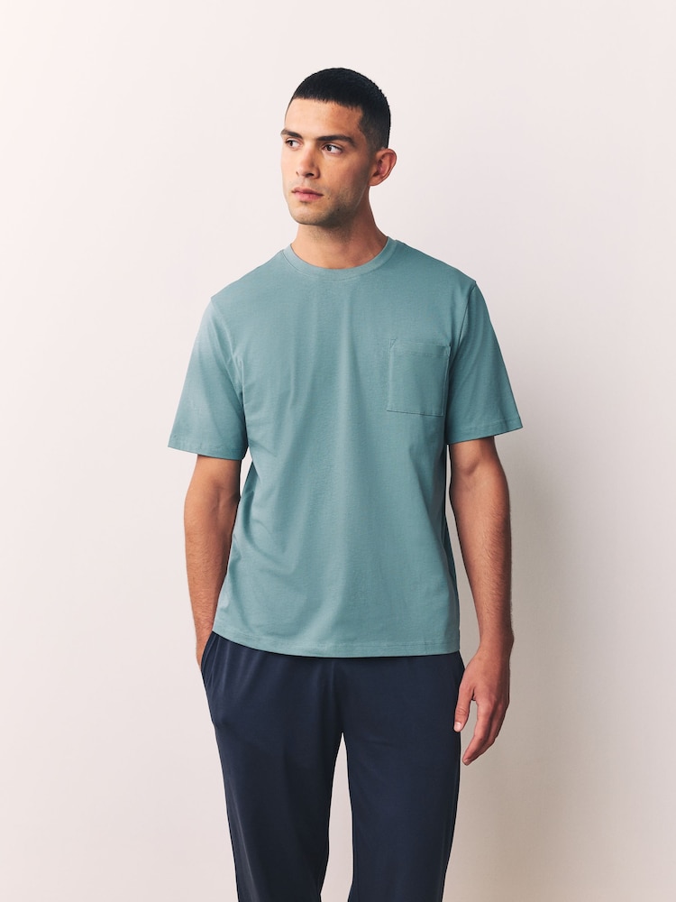 Sage Green/Slate Grey Jersey Open Long Pyjamas Set 2 Pack - Image 2 of 13