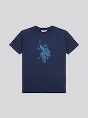 U.S. Polo Assn. Blue Womens Double Horsemen Print Crew Neck T-Shirt - Image 1 of 3