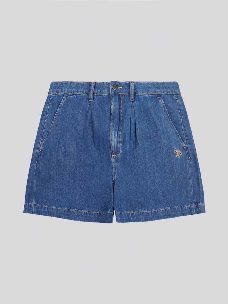 U.S. Polo Assn Blue Womens Pleated Denim 100% Cotton Shorts - Image 1 of 3