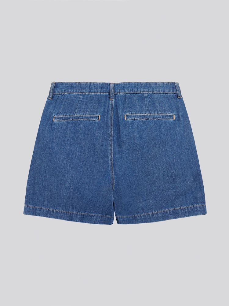 U.S. Polo Assn Blue Womens Pleated Denim 100% Cotton Shorts - Image 2 of 3