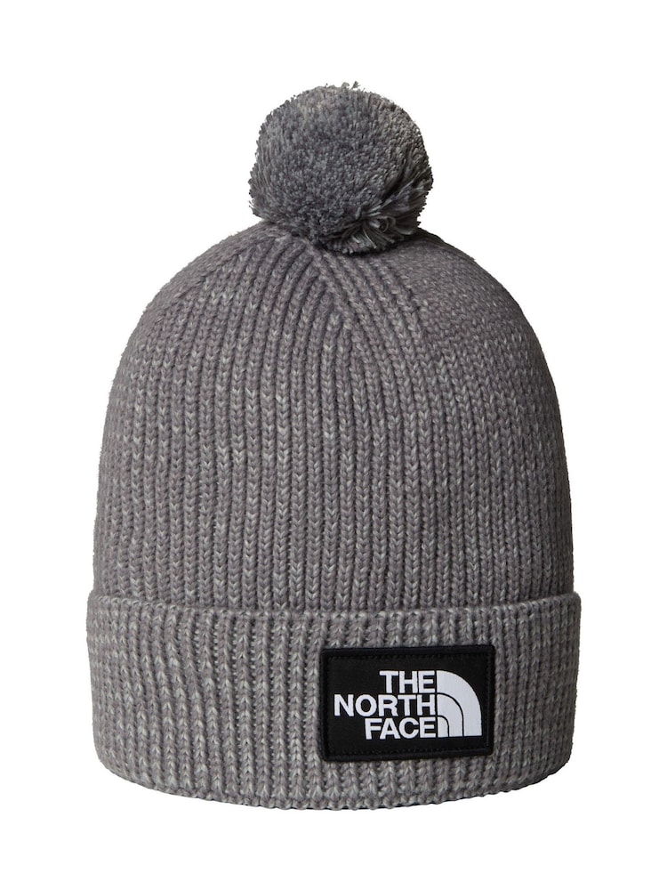The North Face Grey Logo Box Pom Beanie - Image 2 of 3 The North Face Grey Logo Box Pom Beanie - Image 2 of 3