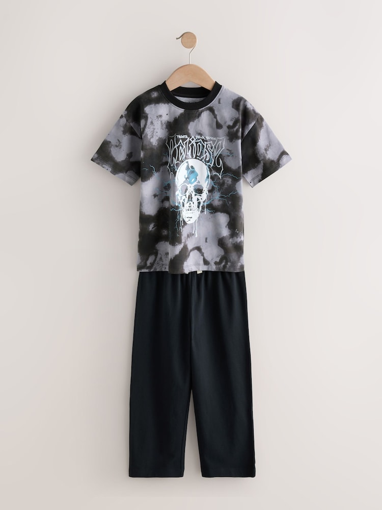 Black/Grey Skull Long Sleeve Pyjamas 2 Pack (3-16yrs) - Image 2 of 7 Black/Grey Skull Long Sleeve Pyjamas 2 Pack (3-16yrs) - Image 2 of 7