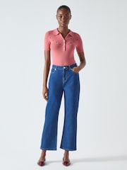 LK Bennett Blue Willow Pale100% Cotton Chambray Soft Wide Crop Jeans - Image 1 of 3