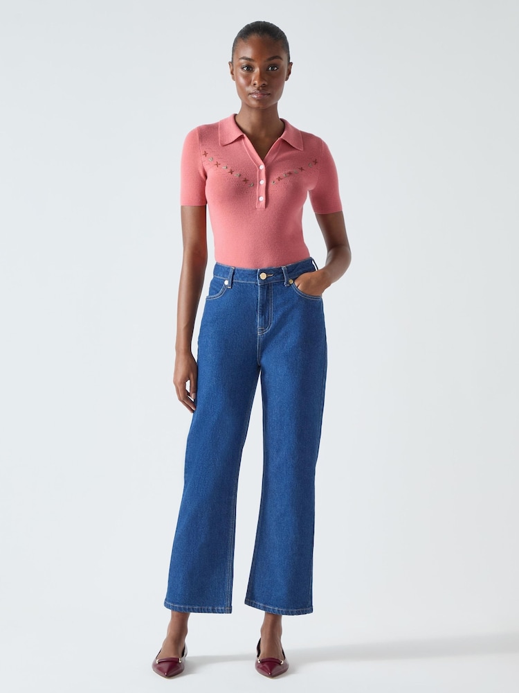 LK Bennett Blue Willow Pale100% Cotton Chambray Soft Wide Crop Jeans - Image 1 of 3