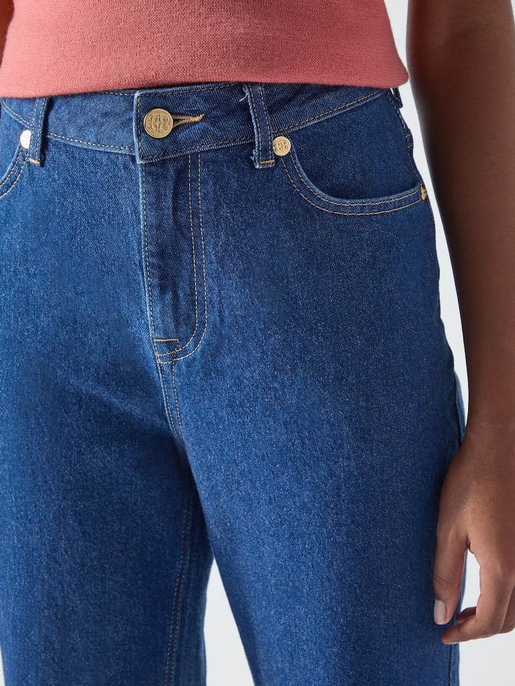 LK Bennett Blue Willow Pale100% Cotton Chambray Soft Wide Crop Jeans - Image 3 of 3