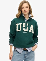 Superdry Green Athletic Essentials Applique Half Zip 100% Cotton Sweatshirt - Image 1 of 5