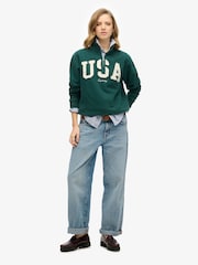 Superdry Green Athletic Essentials Applique Half Zip 100% Cotton Sweatshirt - Image 2 of 5