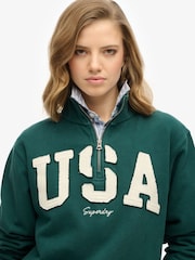 Superdry Green Athletic Essentials Applique Half Zip 100% Cotton Sweatshirt - Image 4 of 5