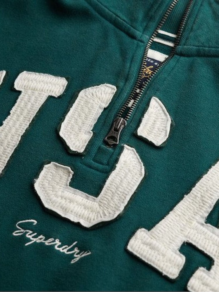 Superdry Green Athletic Essentials Applique Half Zip 100% Cotton Sweatshirt - Image 5 of 5