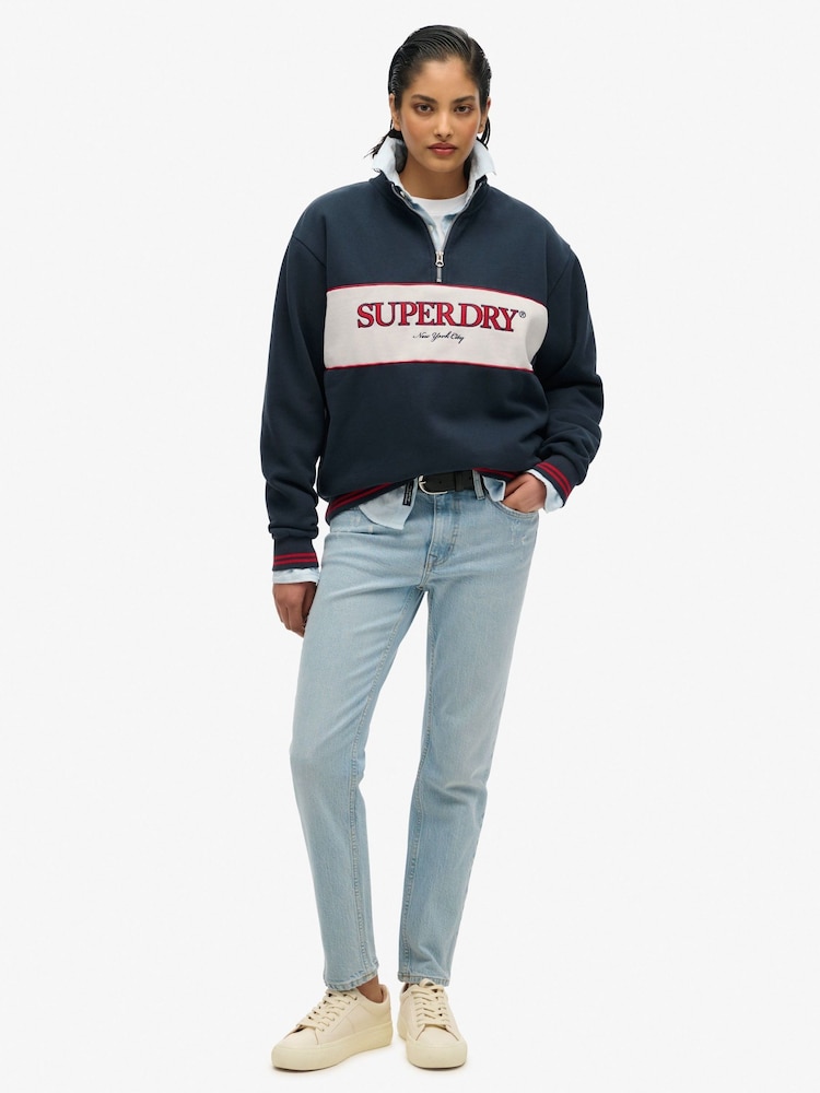 Superdry Blue Country Club Loose Fit Half Zip Sweat Top - Image 2 of 4