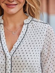 Sosandar White Dobby Spot Contrast Trim Blouse - Image 3 of 5