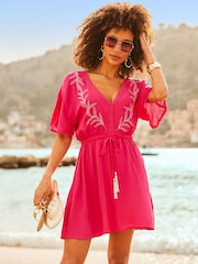 Sosandar Pink Embroiderd Beach Kaftan - Image 5 of 5