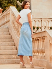 Sosandar Blue Contour Waist Denim Midi Skirt - Image 3 of 5