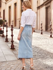 Sosandar Blue Contour Waist Denim Midi Skirt - Image 5 of 5