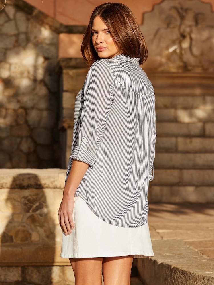 Sosandar Blue Stripe Soft Touch Shirt - Image 2 of 5