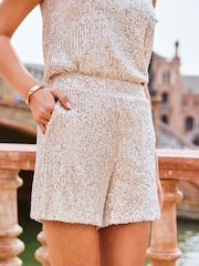 Sosandar Gold Sequin Shorts With Pockets - Image 4 of 5